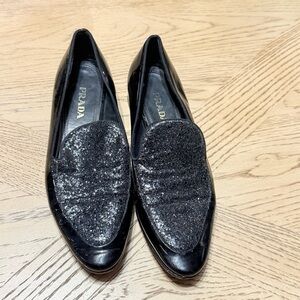 PRADA Women's Sparkling Black Loafers size 39
